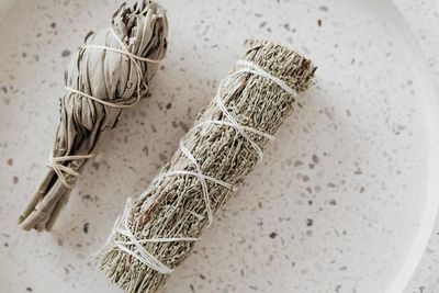 High angle view of wool on table