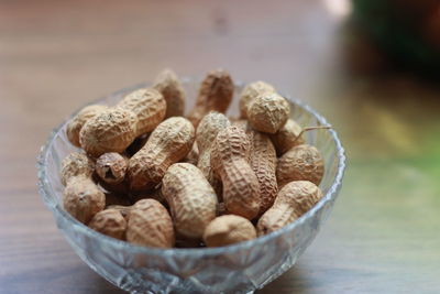 Close-up of eggs in basket on table