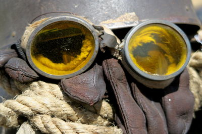 Close-up of goggles and gloves 