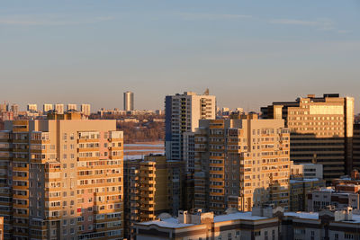 High angle view of buildings against sky