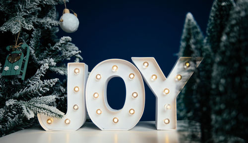 Close-up of illuminated christmas tree