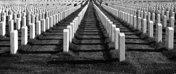 Row of tombstones at fort snelling national cemetery