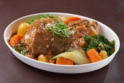 High angle view of food in bowl on table