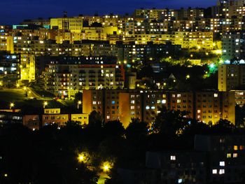 High angle view of city at night