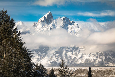 Scenic view of snowcapped mountains against sky