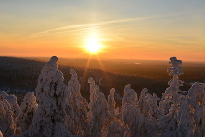 Scenic view of snow against sky during sunset