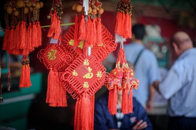 Red lanterns hanging in market