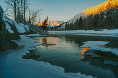 Scenic view of lake against sky during sunset