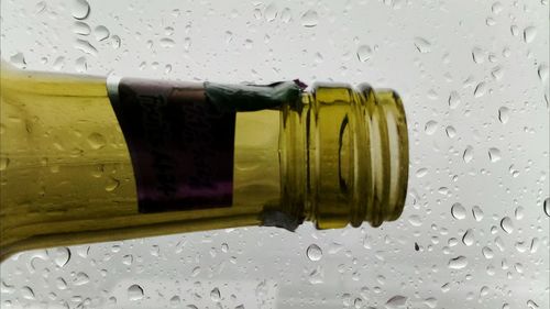 Close-up of wet glass bottle