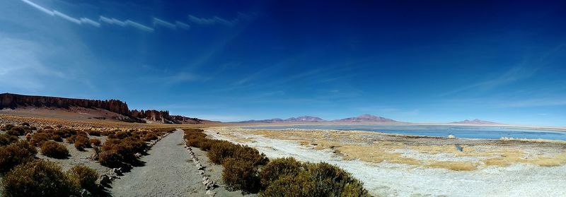 Panoramic view of beach against blue sky