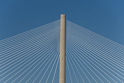 Low angle view of modern building against clear blue sky