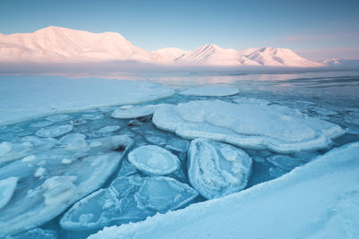 Scenic view of snowcapped landscape against sky