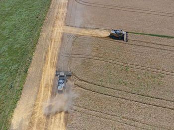 High angle view of tractor on field