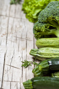 Close-up of vegetables on wooden table