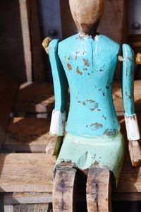 Close-up of mannequin on table