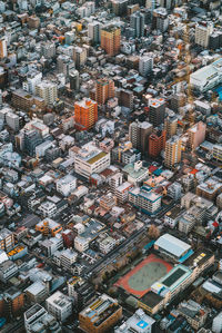 High angle view of buildings in city