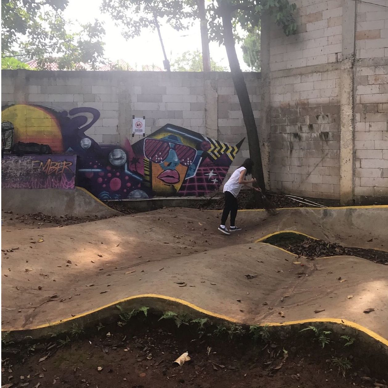graffiti, real people, full length, built structure, architecture, one person, day, lifestyles, outdoors, building exterior, standing, tree, men, skateboard park, people
