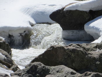 Rocks in sea during winter