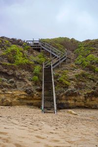 Railing on bridge against sky