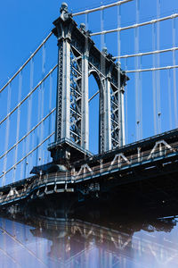 Low angle view of bridge against clear blue sky