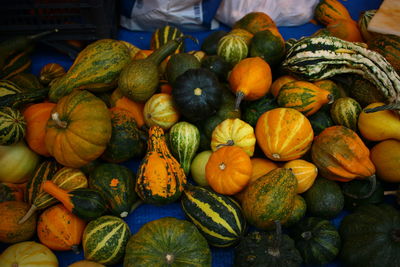 Full frame shot of pumpkins for sale at market