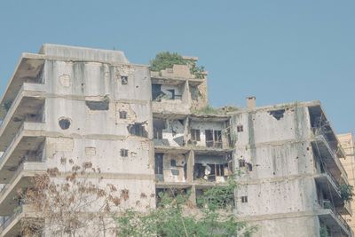 Low angle view of old building against clear sky