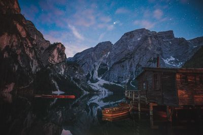 Pragser wildsee in italy, by night. 