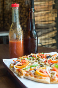 Close-up of pizza on table