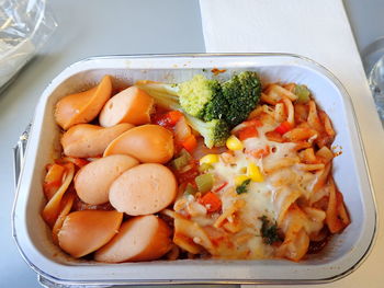 High angle view of food in plate on table