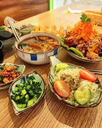 High angle view of food on table