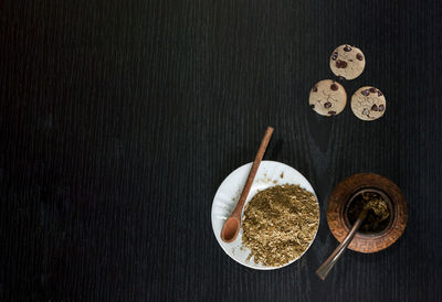 High angle view of breakfast on table