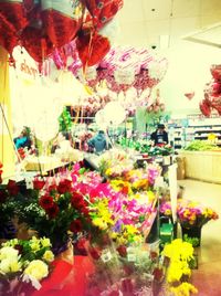 Colorful flowers hanging on wall