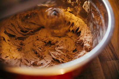 Close-up of batter in bowl on table