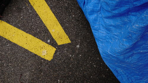 High angle view of road sign