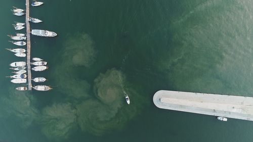 High angle view of boat in sea