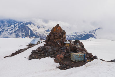 The site of the famous soviet hotel shelter 11 on elbrus, russia.