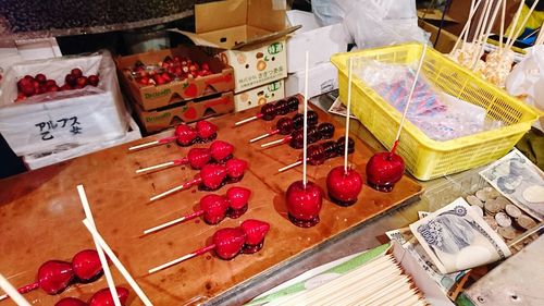 High angle view of fruits for sale