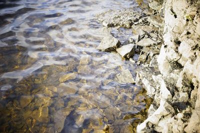 High angle view of rocks in sea