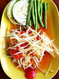 High angle view of chopped vegetables in bowl