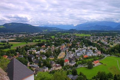 High angle view of townscape against sky