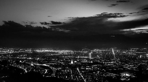 Aerial view of city at night