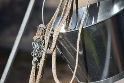 Close-up of rope tied on boat