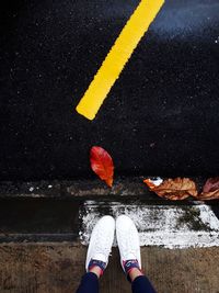 Low section of person standing on road