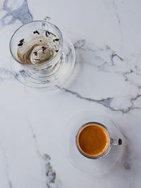 High angle view of coffee cup on table
