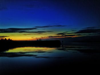 Scenic view of lake against sky at sunset