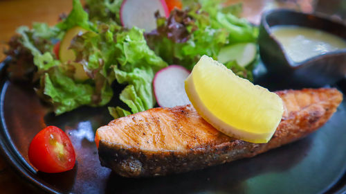 Close-up of sandwich served in plate