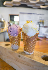 Close-up of ice cream on table