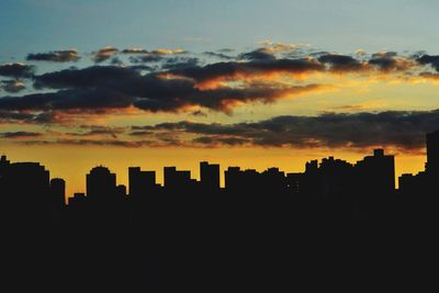 Silhouette of cityscape at sunset