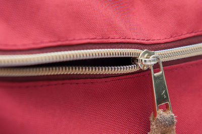 Close-up of zip on pouch