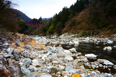 Scenic view of river stream against sky